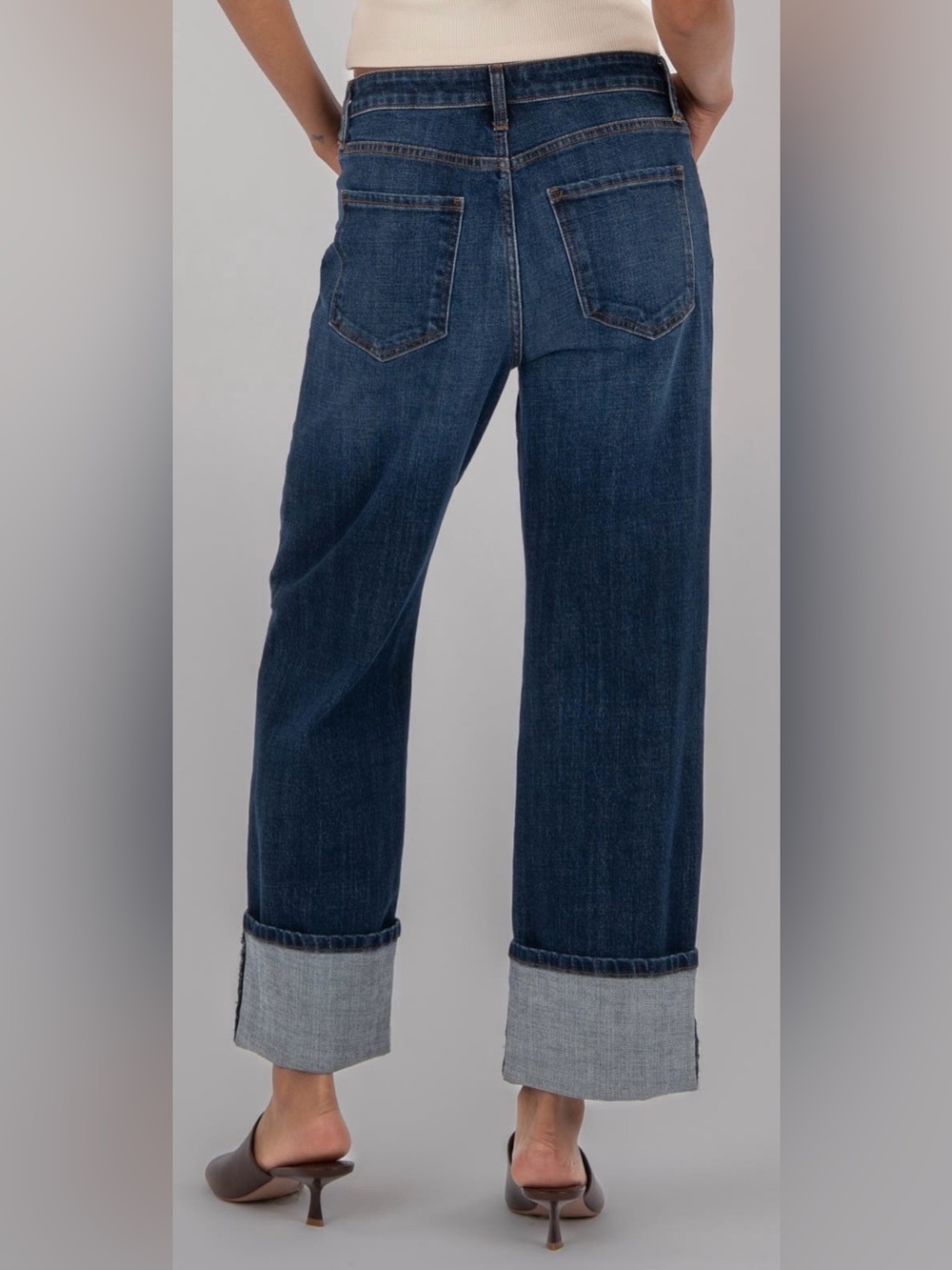 Kut from the Kloth Dark Blue Wide Leg Cuffed Meg Jeans - Picture 3 of 11